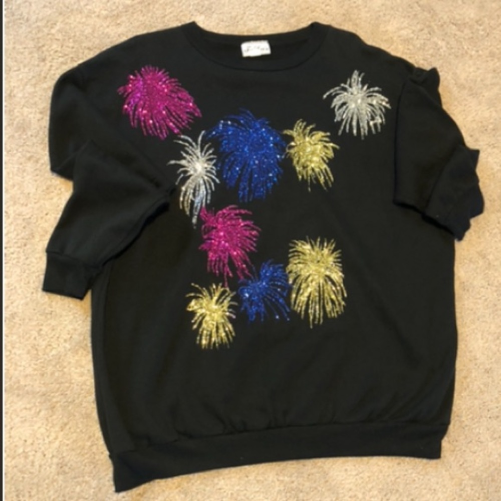 Vintage Sweatshirt Multi-Colored Glitter Fireworks